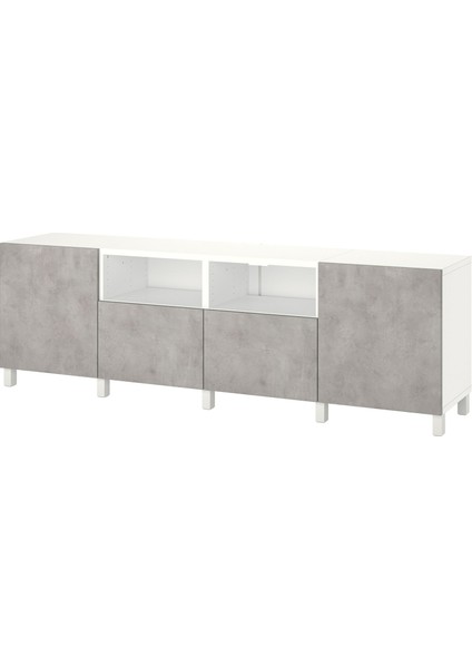 Tv Sehpası, Beyaz-Açık Gri, 240X42X74 Cm, Kallvıken, Çıt Çıt Raylı