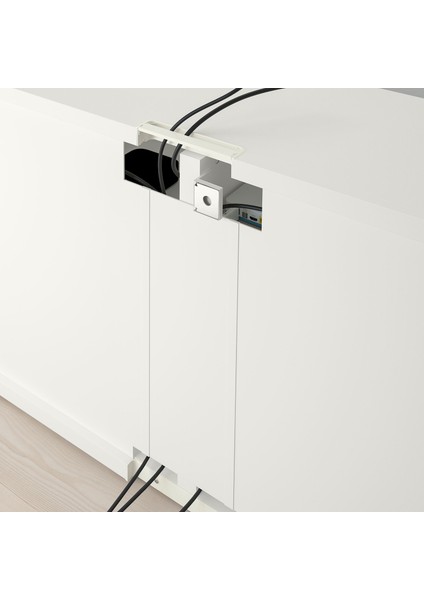 Tv Sehpası, Beyaz-Açık Gri, 240X42X74 Cm, Kallvıken, Çıt Çıt Raylı