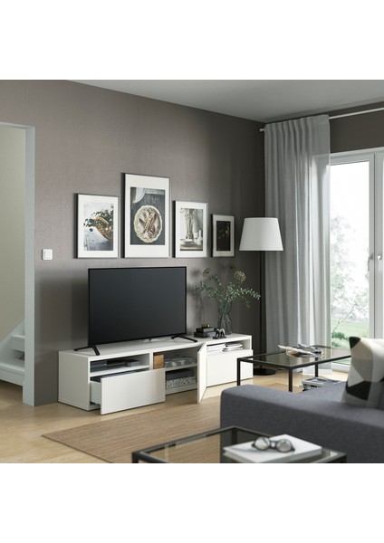 Tv Sehpası, Beyaz, 180X42X39 Cm, Lappvıken, Fren Raylı fiyatları