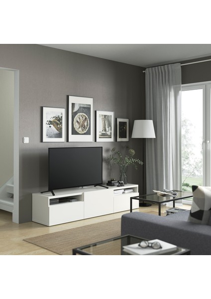 Tv Sehpası, Beyaz, 180X42X39 Cm, Lappvıken, Fren Raylı modelleri