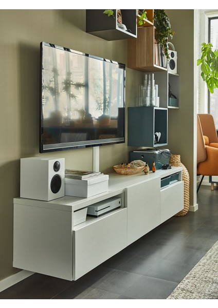 Tv Sehpası, Beyaz, 180X42X39 Cm, Lappvıken, Fren Raylı