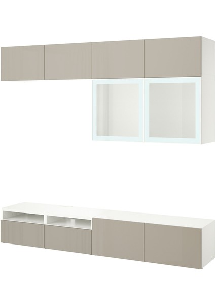 Tv Ünitesi, Beyaz-Parlak Cila-Bej, 240X42X231 Cm, Selsvıken/glassvık, Çıt Çıt Raylı