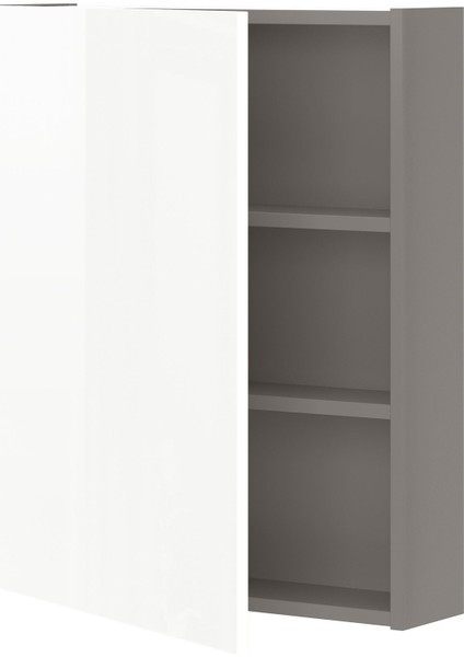 Banyo Duvar Dolabı, Gri-Parlak Cila Beyaz, 60X15X75 cm