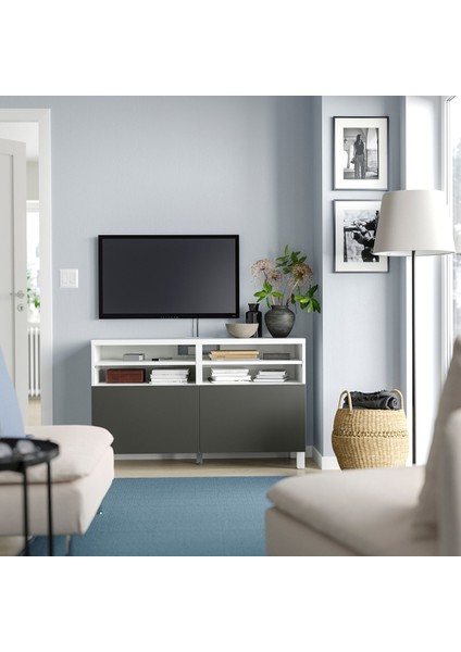 Tv Sehpası, Beyaz-Koyu Gri, 120X42X74 cm