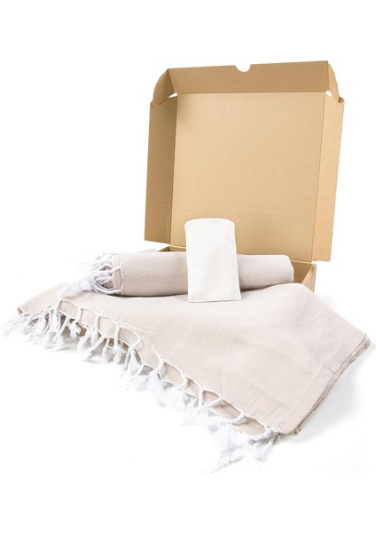 Hediye Seti - 180 x 95 Ince Havlu - 55 x 95 Ince Baş Havlusu - Vücut ve Yüz Kesesi, Hızlı Kurur, Hamam - Sauna ve Banyo Için Ideal - Plaj Için Uygun - Düz Bej