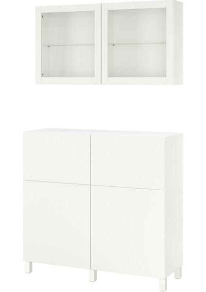 Dolap Kombinasyonu, Beyaz-Şeffaf Cam, 120X42X213 Cm, Lappvıken/sındvık, Çıt Çıt Raylı