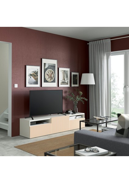 Tv Sehpası, Beyaz-Huş Kaplama, 180X42X39 Cm, Bjorkovıken, Çıt Çıt Raylı fiyatları