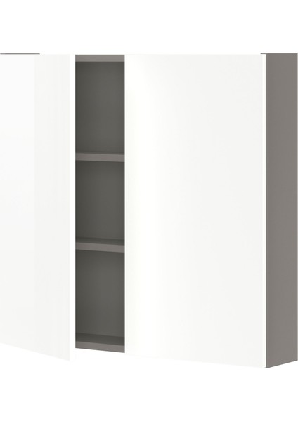 Banyo Duvar Dolabı, Gri-Parlak Cila Beyaz, 80X15X75 Cm, 2 Kapaklı
