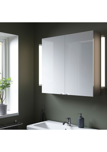 Banyo Duvar Dolabı, Gri-Parlak Cila Beyaz, 80X15X75 Cm, 2 Kapaklı