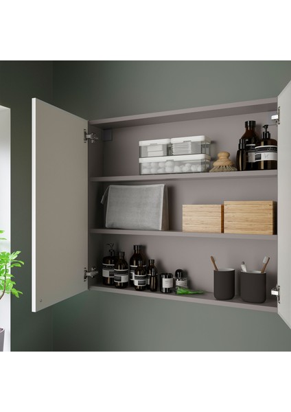 Banyo Duvar Dolabı, Gri-Parlak Cila Beyaz, 80X15X75 Cm, 2 Kapaklı