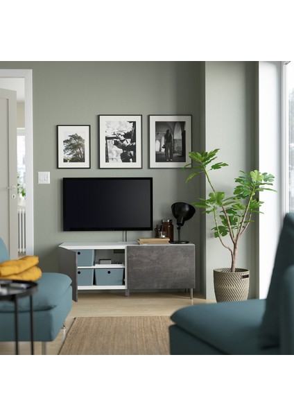 Tv Sehpası, Beyaz-Koyu Gri, 120X42X48 Cm, Kallvıken modelleri