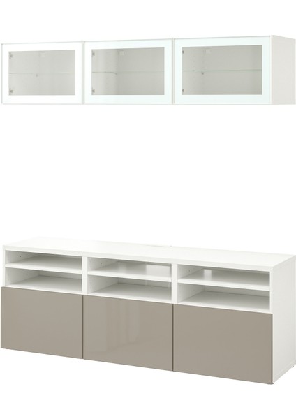 Tv Ünitesi, Beyaz-Parlak Cila-Bej, 180X42X192 Cm, Selsvıken/glassvık, Fren Raylı