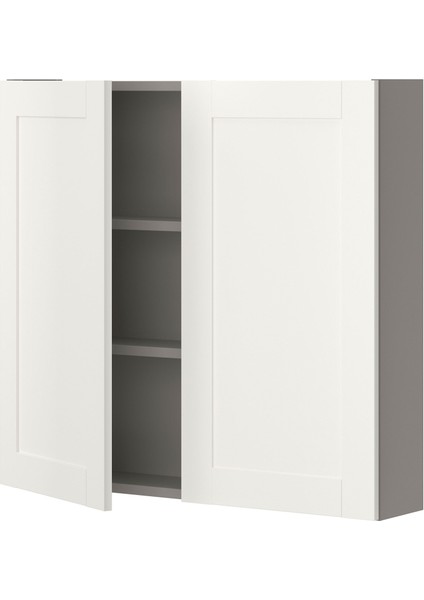 Banyo Duvar Dolabı, Gri-Dekoratif Beyaz, 80X15X75 Cm, 2 Kapaklı