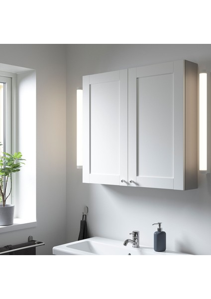Banyo Duvar Dolabı, Gri-Dekoratif Beyaz, 80X15X75 Cm, 2 Kapaklı fiyatları
