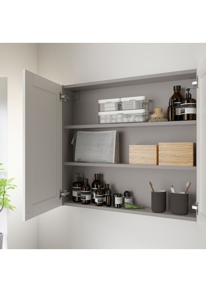 Banyo Duvar Dolabı, Gri-Dekoratif Beyaz, 80X15X75 Cm, 2 Kapaklı modelleri