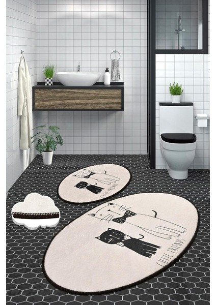 Home Lıttle Cats Djt 2li Set Banyo Halısı Paspas, Klozet Takımı