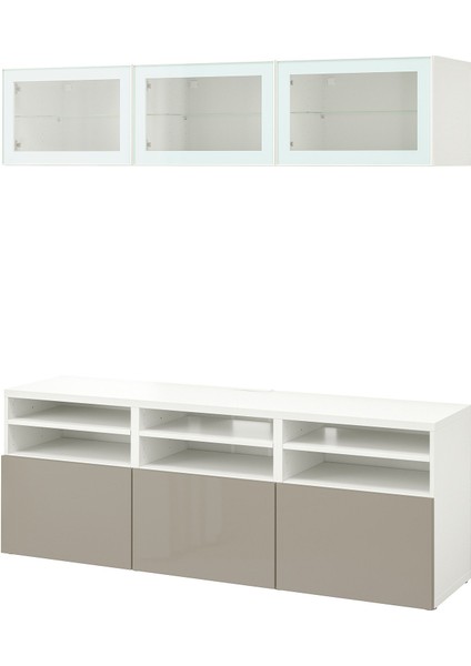 Tv Ünitesi, Beyaz-Parlak Cila-Bej, 180X42X192 Cm, Selsvıken/glassvık, Çıt Çıt Raylı