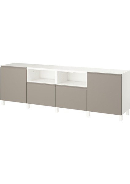 Tv Sehpası, Beyaz-Bej, 240X42X74 Cm, Hammarsmed, Stubbarp, Fren Raylı