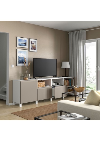 Tv Sehpası, Beyaz-Bej, 240X42X74 Cm, Hammarsmed, Stubbarp, Fren Raylı modelleri