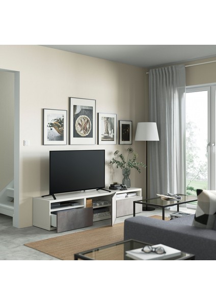 Tv Sehpası, Beyaz-Açık Gri, 180X42X39 Cm, Kallvıken, Çıt Çıt Raylı fiyatları