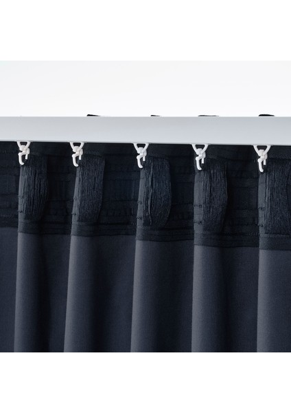 Fon Perde/2 Kanat, Koyu Mavi, 140x300 cm, Işık Filtreleyici, Pamuk indirimleri
