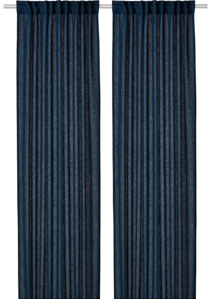 Fon Perde/2 Kanat, Koyu Mavi, 145x300 cm, Işık Filtreleyici, Keten