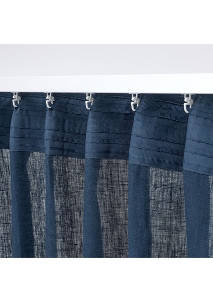 Fon Perde/2 Kanat, Koyu Mavi, 145x300 cm, Işık Filtreleyici, Keten fırsatları