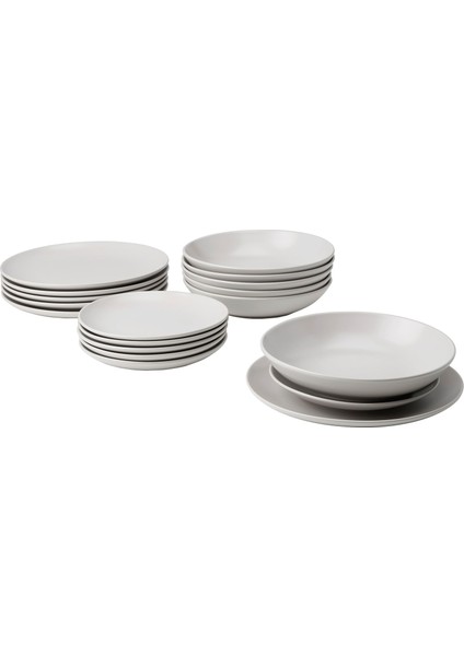 Yemek Takımı, Mat Açık Gri, 18 Parça