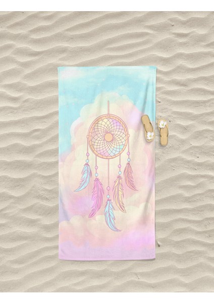 Tüy Desenli Dijital Baskılı Genç Kız Çocuk Baskılı Plaj Banyo Havlusu
