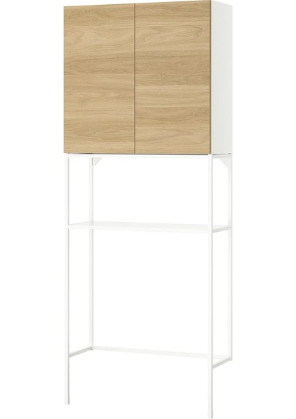 Çamaşır Odası ve Banyo Için Raf Kombinasyonu, Beyaz-Meşe Görünümlü, 80X32X204 cm