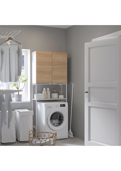Çamaşır Odası ve Banyo Için Raf Kombinasyonu, Beyaz-Meşe Görünümlü, 80X32X204 cm fiyatları