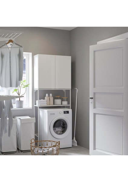 Çamaşır Odası ve Banyo Için Raf Kombinasyonu, Beyaz-Parlak Cila Beyaz, 80X32X204 cm fiyatları