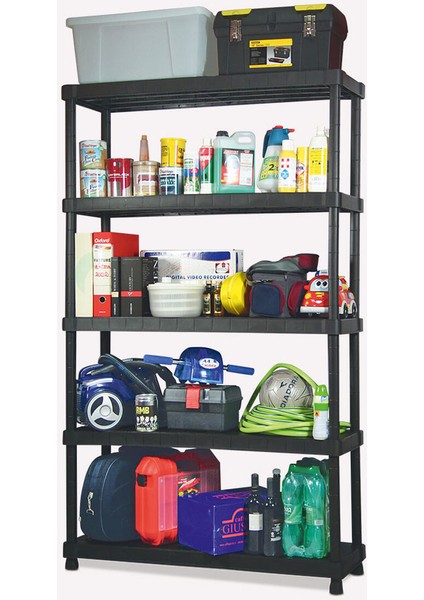 Regalux Titano 5 Katlı Plastik Raf 120X40X188 cm Siyah