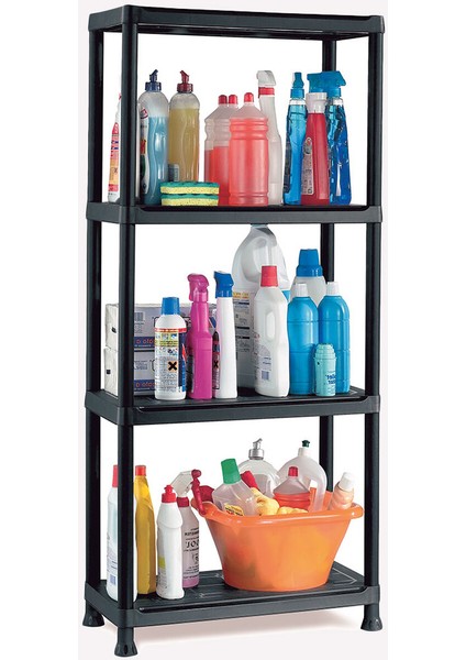 Regalux Kronos 4 Katlı Plastik Raf 60X30X143 cm Siyah