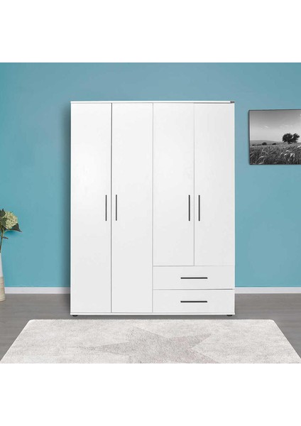 Adore White 4 Kapaklı 2 Çekmeceli Gardırop-Mat Beyaz fiyatları