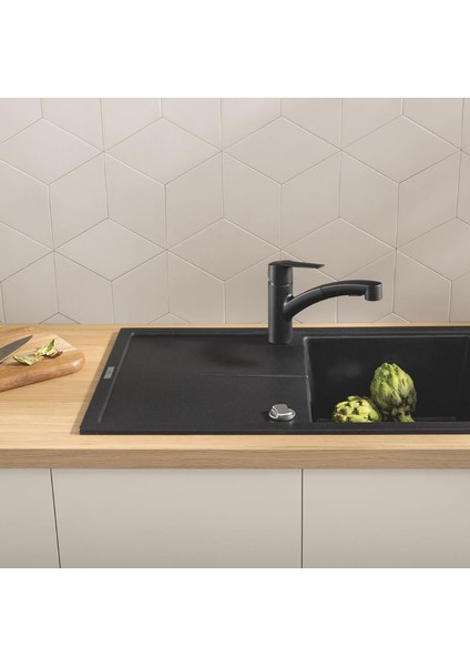 Grohe Start Siyah Spiralli Yatık Borulu Eviye Bataryası modelleri