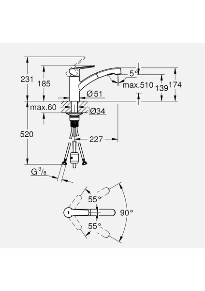 Grohe Start Siyah Spiralli Yatık Borulu Eviye Bataryası indirimleri