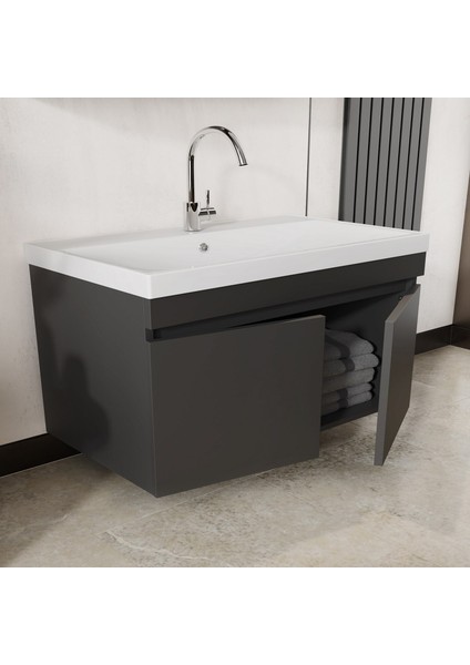 Karen Banyo Arya Aynalı 80 cm Takım Banyo Dolabı Antrasit indirimleri