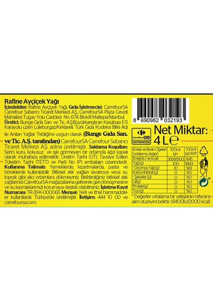Ayçiçek Yağı 4 Lt