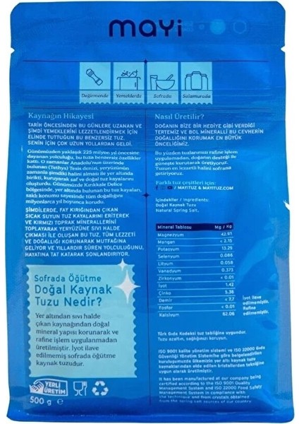 Mayi Tuz Mayi Sofrada Öğütme Tuz 500 gr fiyatları