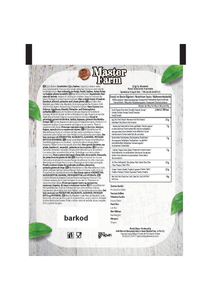 Master Farm Çiğ Iç Tatlı Badem 160 G