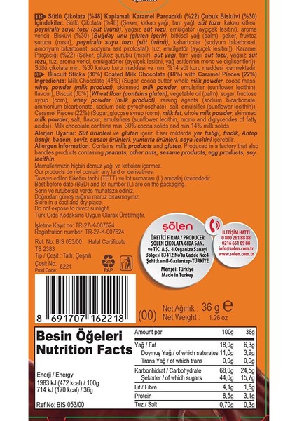 Biscolata Stix Karamel Parçacıklı 36 G