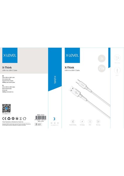 XCC8500 X-Think Usb-A 1.2 Metre Hızlı Şarj 27 W Beyaz