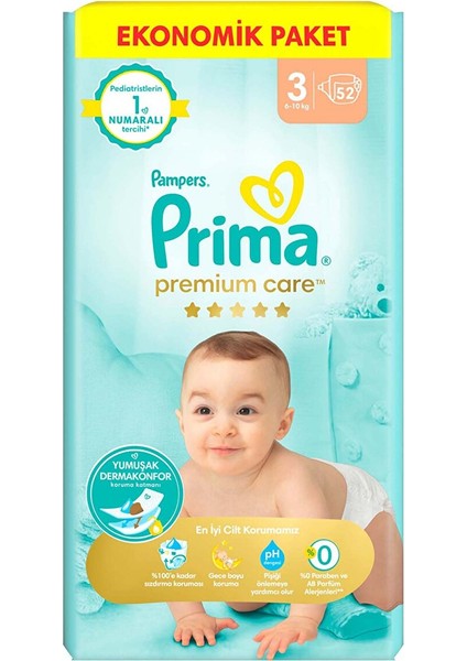 Bebek Bezi Premium Care 3 Numara 52'li 6-10 kg Ekonomik Paket fiyatları