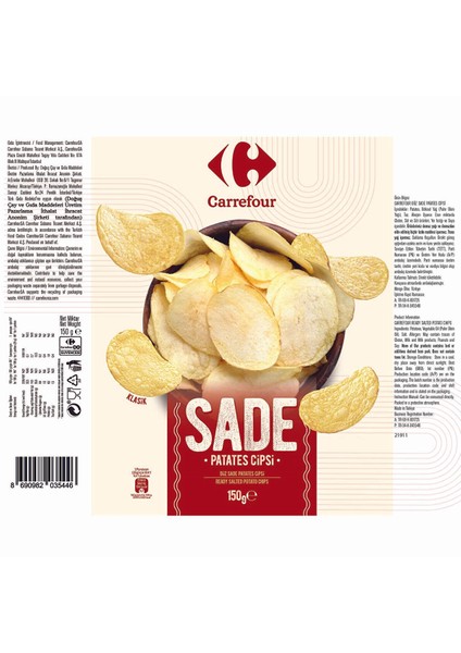 Düz Sade Patates Cipsi 150 G
