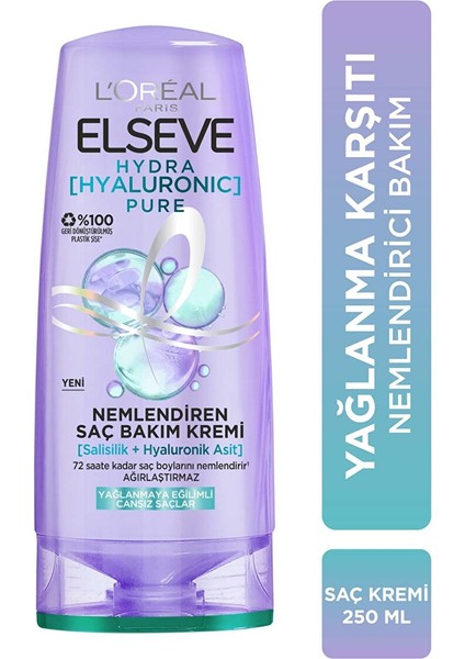 L'oréal Paris Elseve Hydra Hyaluronic Pure Salisilik Asit Içeren Yağlanma Karşıtı Nemlendirici Saç Kremi 250 ml