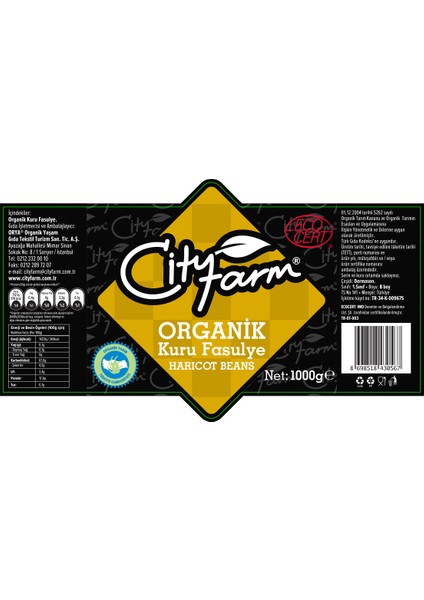 City Farm Organik Kuru Fasulye 1000 gr fiyatları