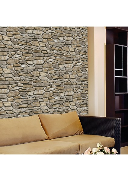 Golden Ham Taş Desen 52 cm x 10 M 3 Boyutlu Duvar Kağıdı Koyu Gri modelleri