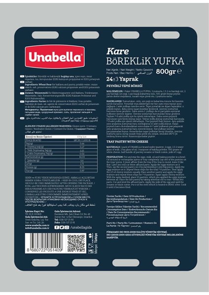 Kare Böreklik Yufka 800 gr
