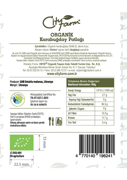 Cityfarm Organik Karabuğday Patlağı Disk 100 G